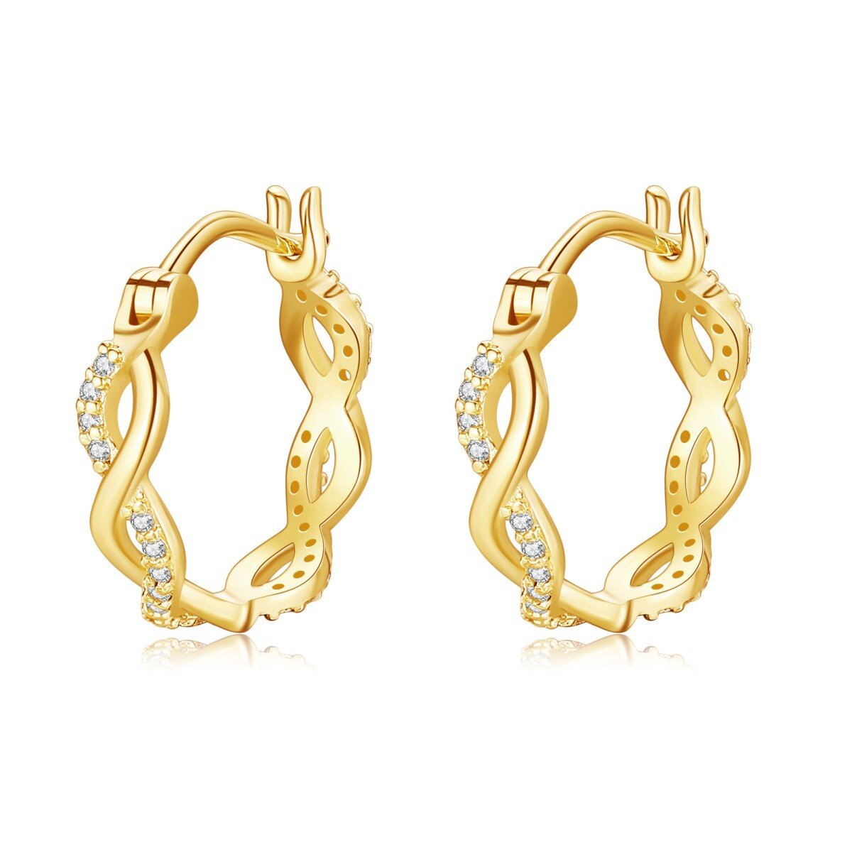 Pendientes de aro con símbolo de infinito y circonita cúbica en oro de 14 quilates-1