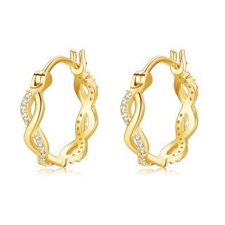 14K Gold Cubic Zirconia Infinity Symbol Hoop Earrings-7