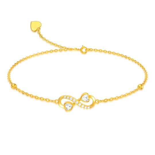 10K Gold Cubic Zirconia Infinity Symbol Charm Bracelet-1