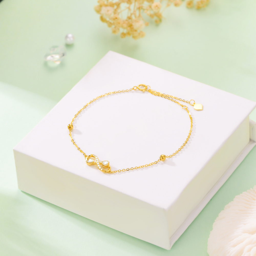 10K Gold Cubic Zirconia Infinity Symbol Charm Bracelet-3