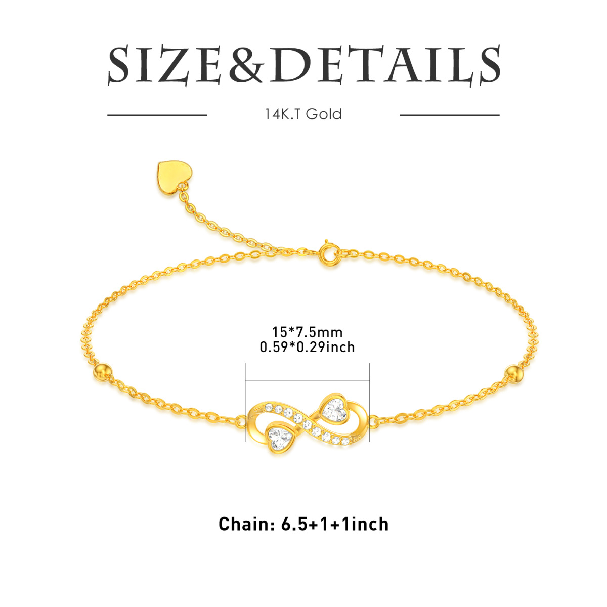 10K Gold Cubic Zirconia Infinity Symbol Charm Bracelet-5