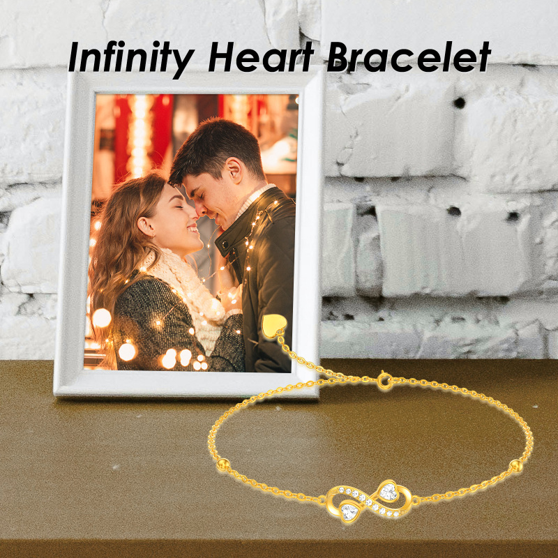 Pulsera con dije de símbolo de infinito en oro de 10 quilates y circonitas cúbicas-6