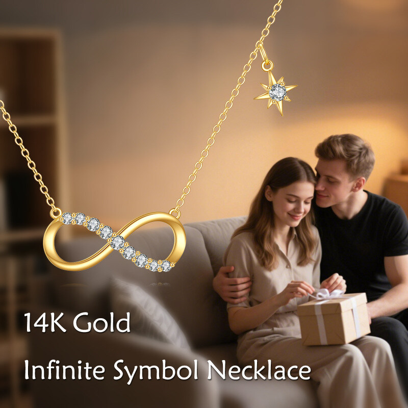 10K White Gold Cubic Zirconia Infinity Symbol Pendant Necklace-4