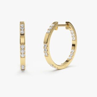 10K Gold Inside out Diamond Hoop Earrings-1
