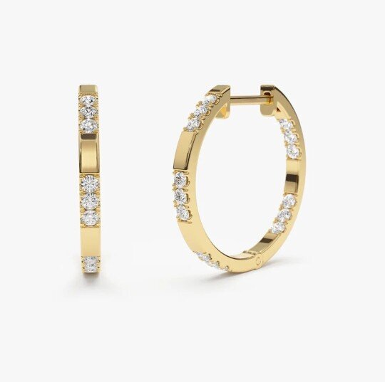 14K Gold Inside out Diamond Hoop Earrings