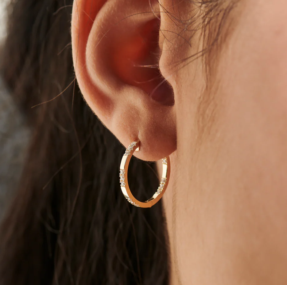 14K Gold Inside out Diamond Hoop Earrings-3