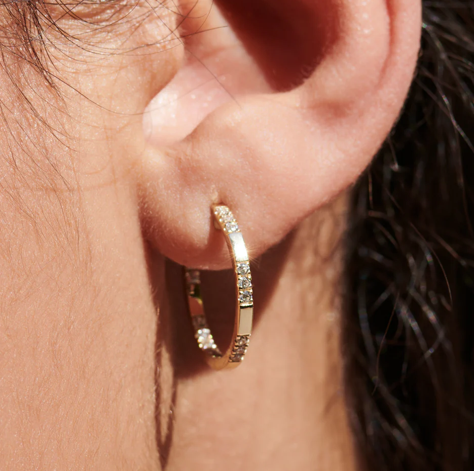 14K Gold Inside out Diamond Hoop Earrings-4