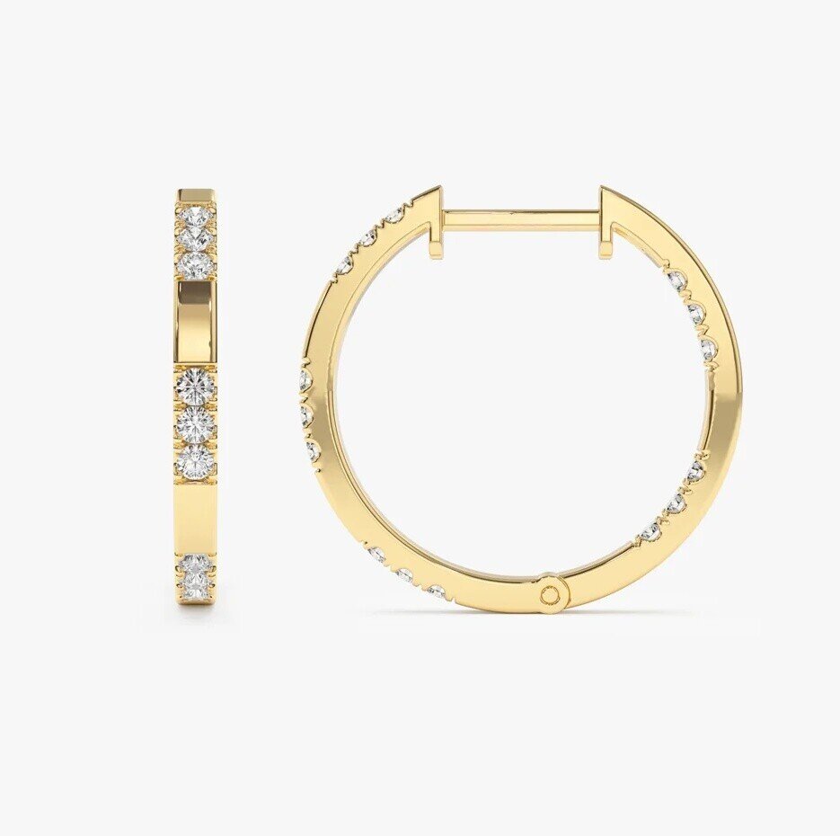 14K Gold Inside out Diamond Hoop Earrings-5