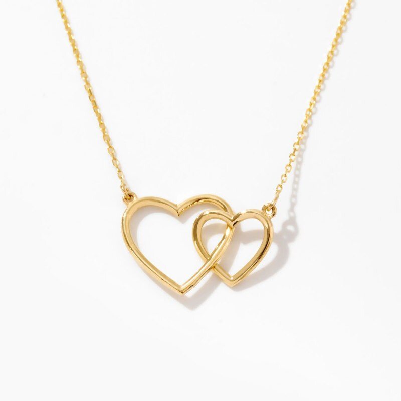 14K-Gold-Halskette mit ineinander greifenden Herzen-1