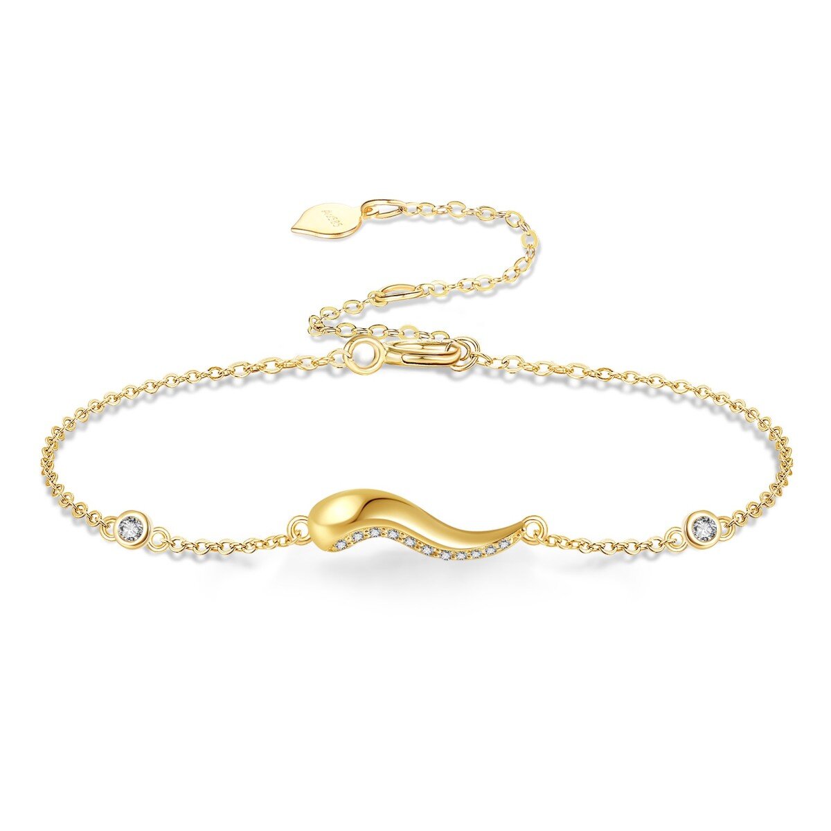 14K Gold Cubic Zirconia Italian Horn Bracelet for Women-1