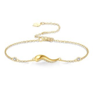 14K Gold Cubic Zirconia Italian Horn Bracelet for Women-1