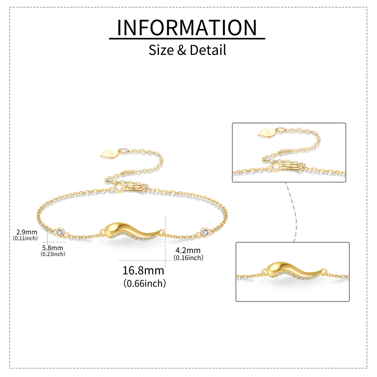 14K Gold Cubic Zirconia Italian Horn Bracelet for Women-5