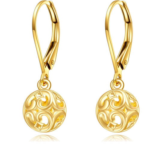 Boucles d'oreilles à levier en or 14 carats avec boule de lierre pour femme