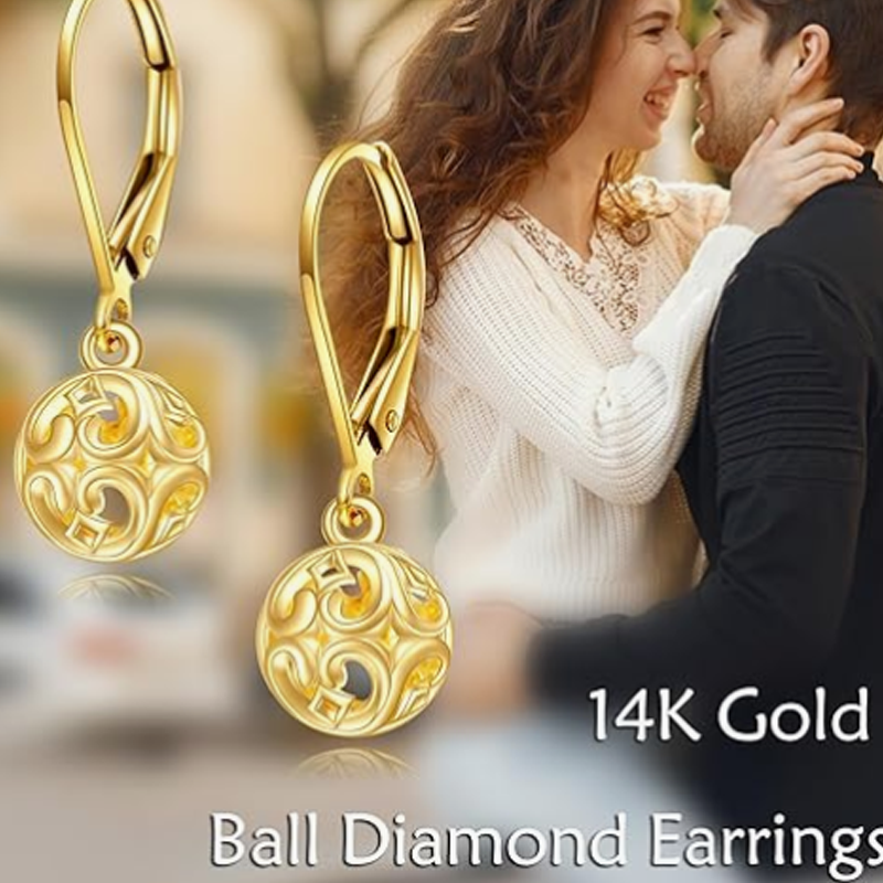 10K Złote Kolczyki Ivy Ball Lever-back dla Kobiet-5