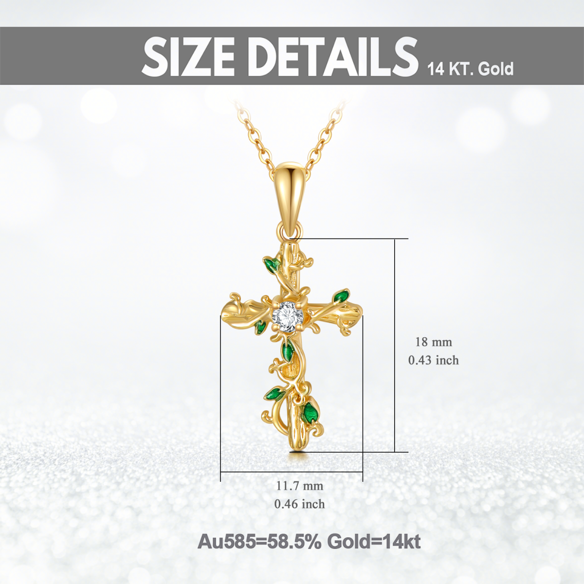 14K Gold Cubic Zirconia Ivy & Cross Pendant Necklace-5
