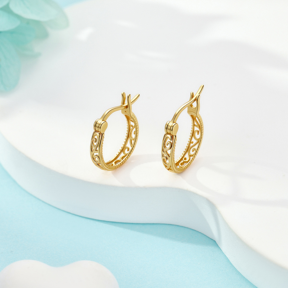 10K Gold Ivy Hoop Earrings-2