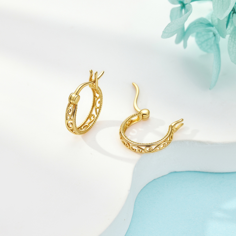 10K Gold Ivy Hoop Earrings-3