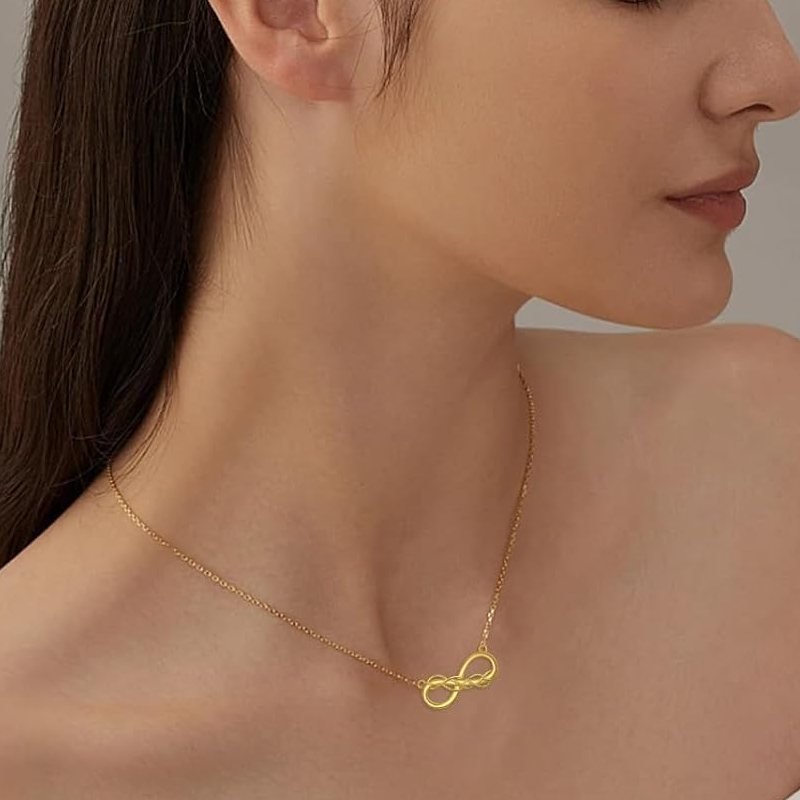 Halskette aus 10-karätigem Gold mit Efeu- und Unendlichkeitssymbol für Damen-2