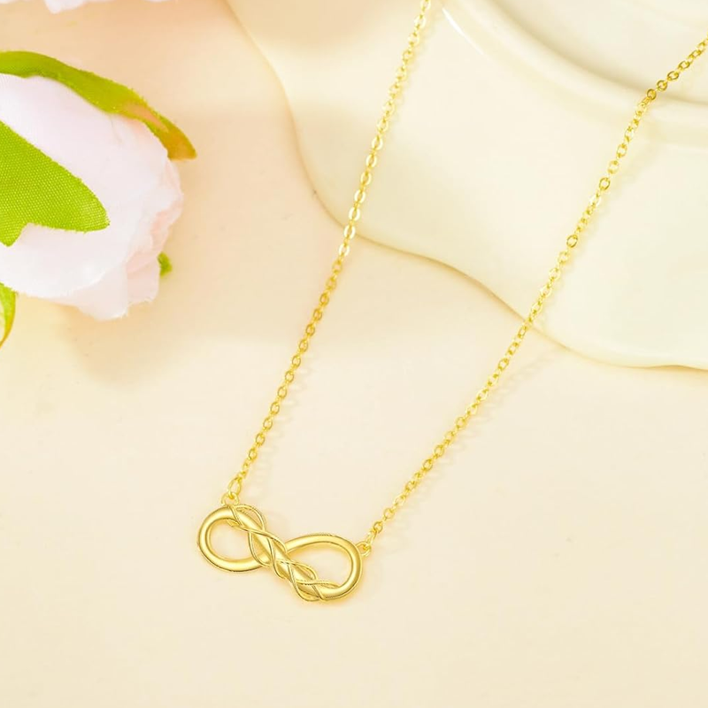 Halskette aus 10-karätigem Gold mit Efeu- und Unendlichkeitssymbol für Damen-3