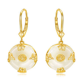 Sterling Silver with Yellow Gold Plated Jade Dove & Water Lily Lever-back Earrings-1