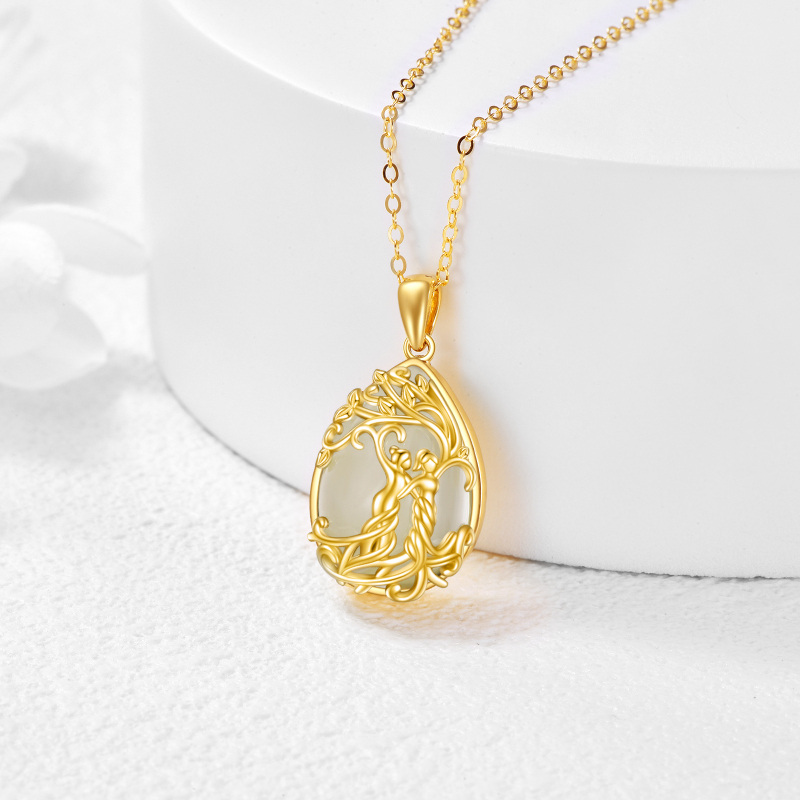 10K Gold Jade Tree Of Life & Sisters Pendant Necklace-2