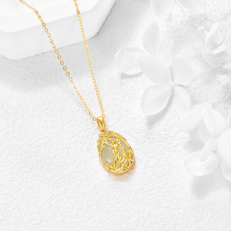 10K Gold Jade Tree Of Life & Sisters Pendant Necklace-3