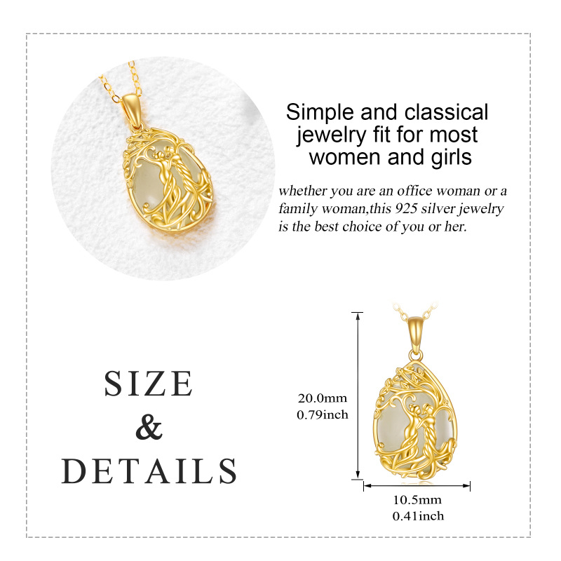 10K Gold Jade Tree Of Life & Sisters Pendant Necklace-5
