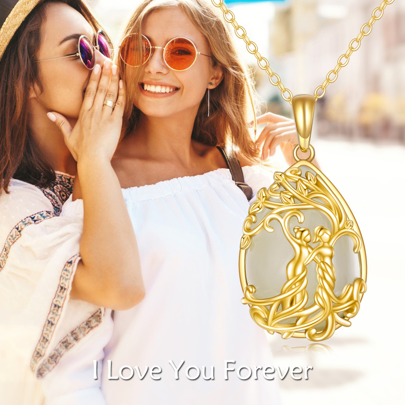 10K Gold Jade Tree Of Life & Sisters Pendant Necklace-6