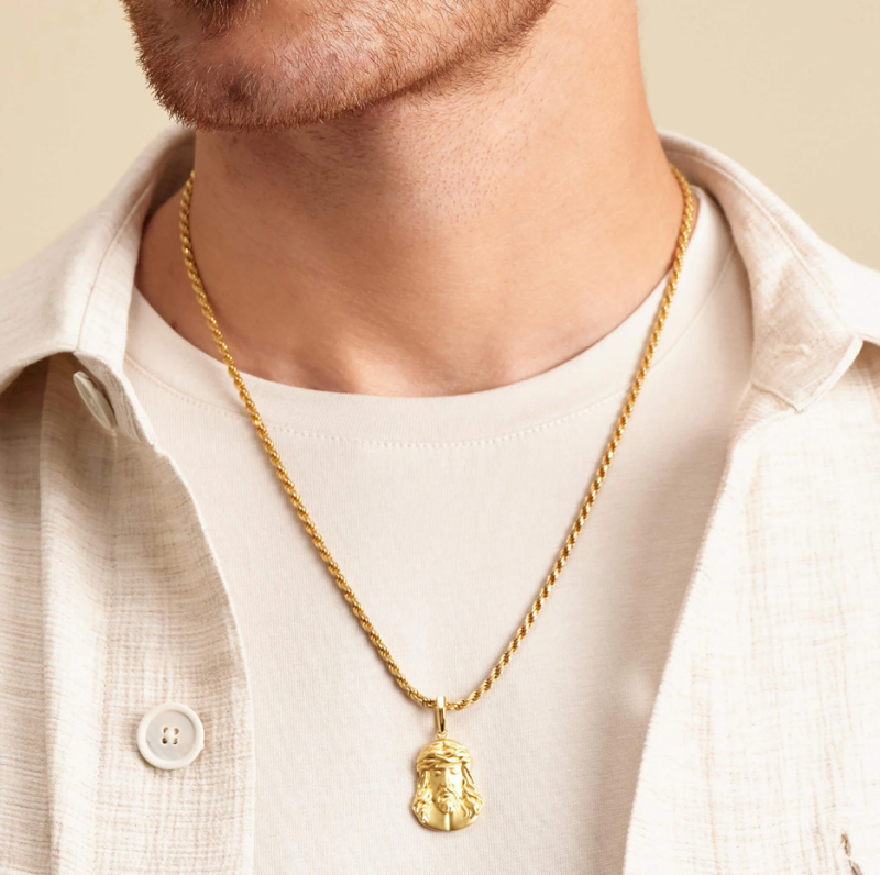 Pendentif Jésus en platine plaqué or blanc-2