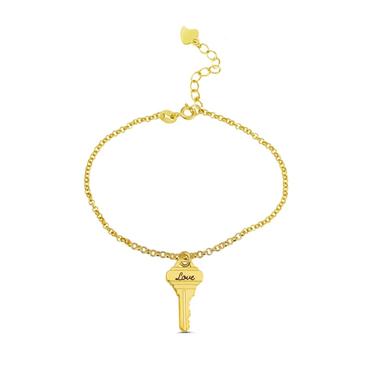 14K Gold Key Charm Bracelet with Engraved Word-1