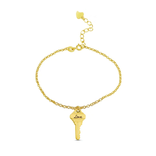 14K Gold Key Charm Bracelet with Engraved Word-1