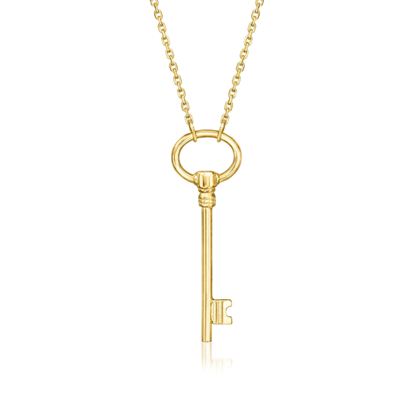 10K Gold Key Pendant Necklace-6