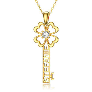 14K Gold Cubic Zirconia Key Pendant Necklace-2