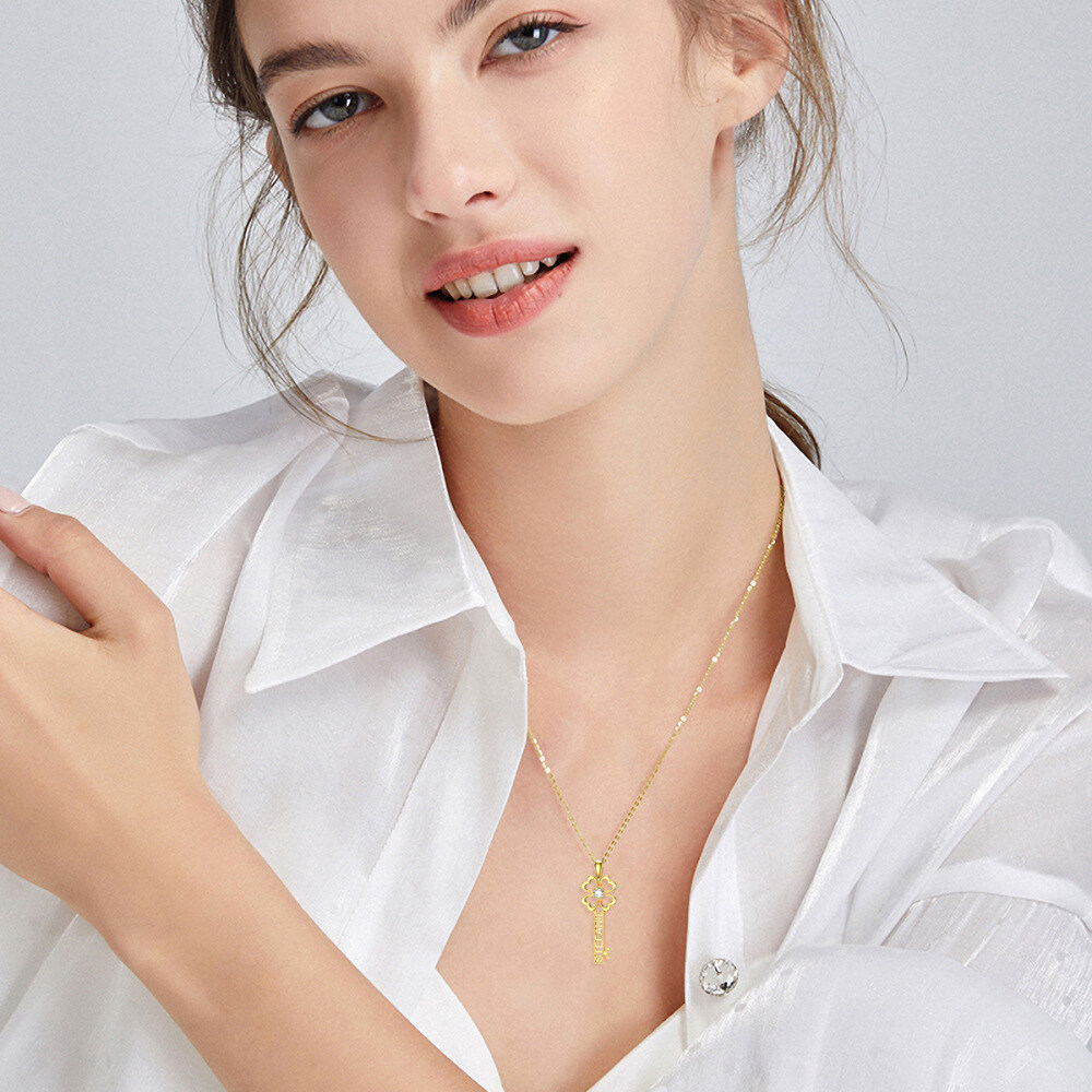 10K Gold Cubic Zirconia Key Pendant Necklace-2