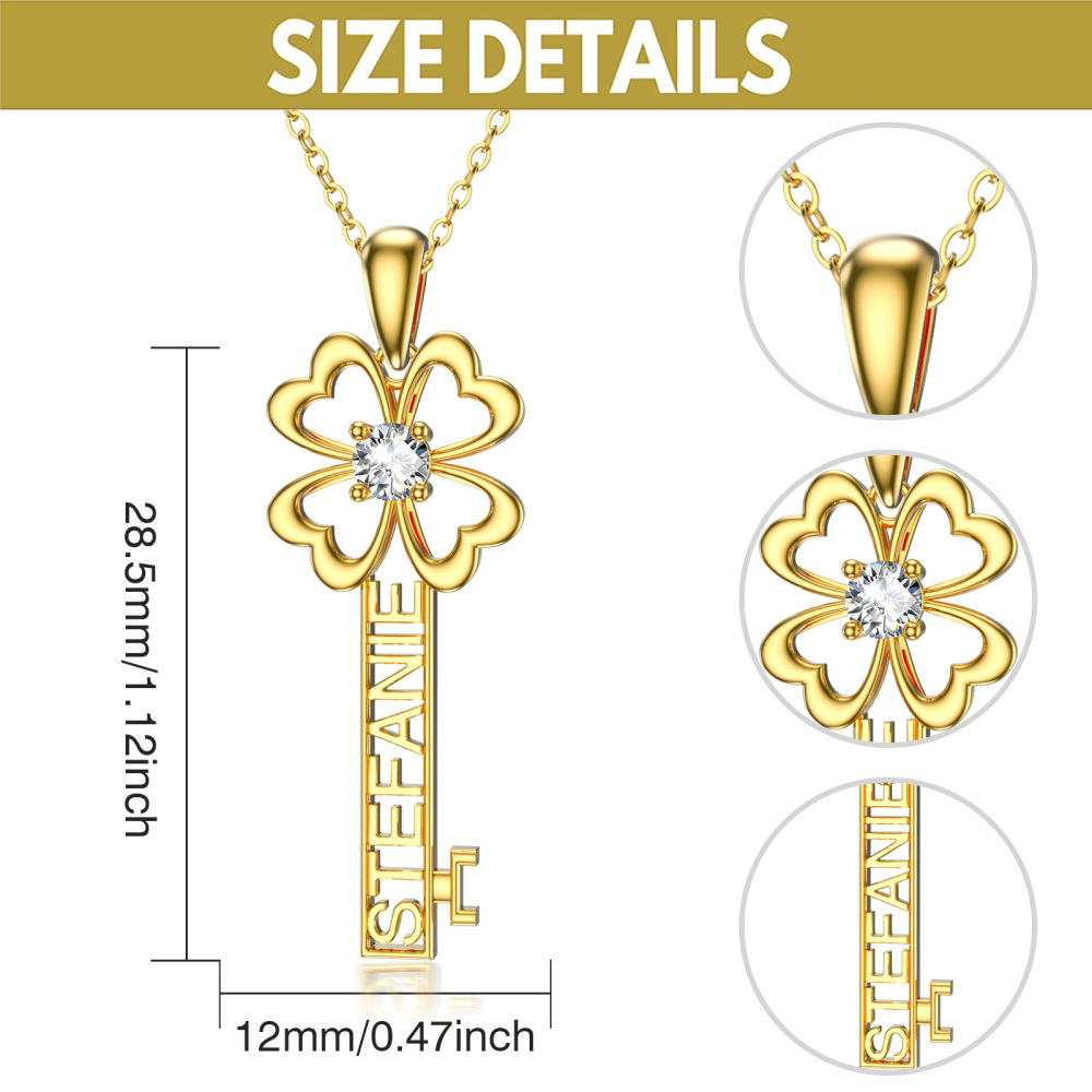 10K Gold Cubic Zirconia Key Pendant Necklace-4