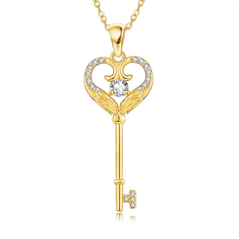 10K Gold Cubic Zirconia Key Pendant Necklace-19