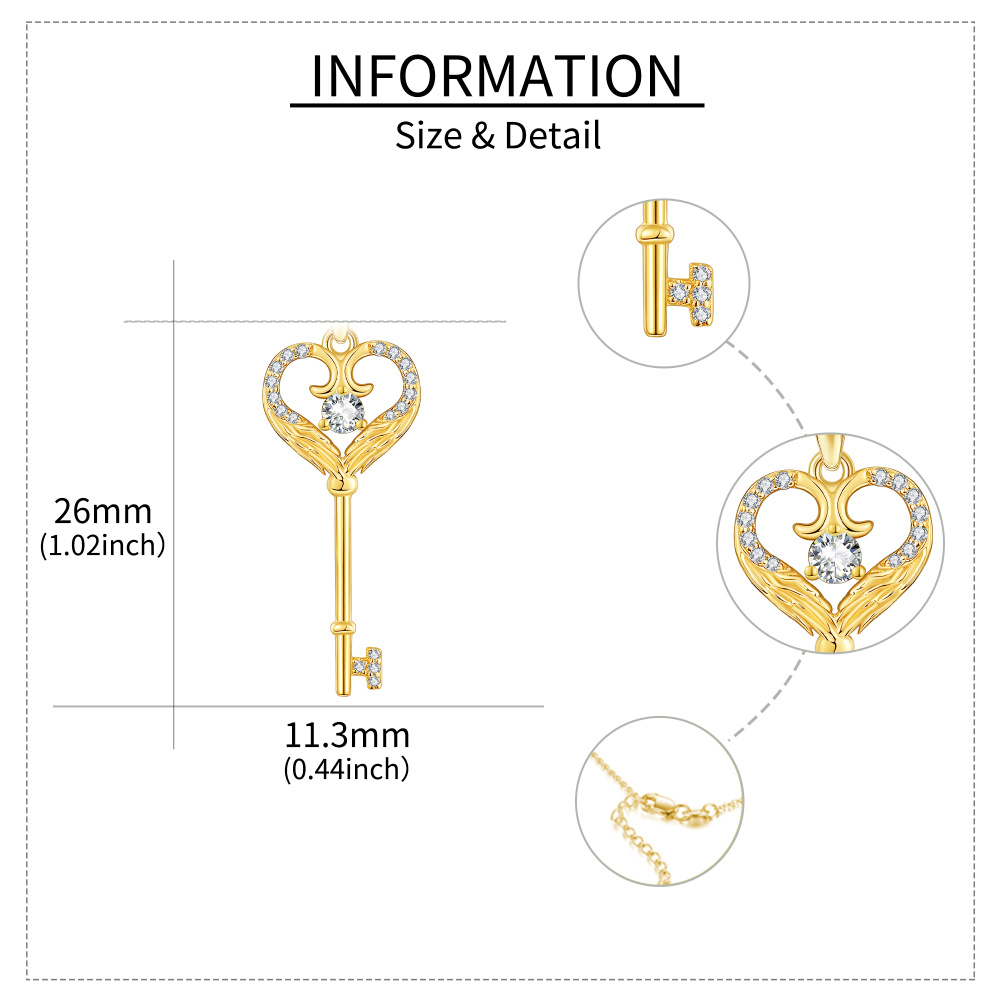 10K Gold Cubic Zirconia Key Pendant Necklace-5