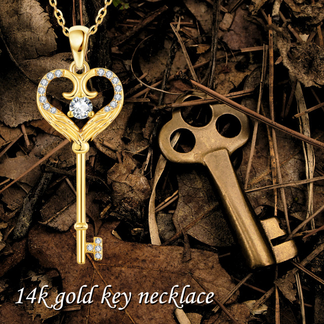 14K Gold Cubic Zirconia Key Pendant Necklace-6