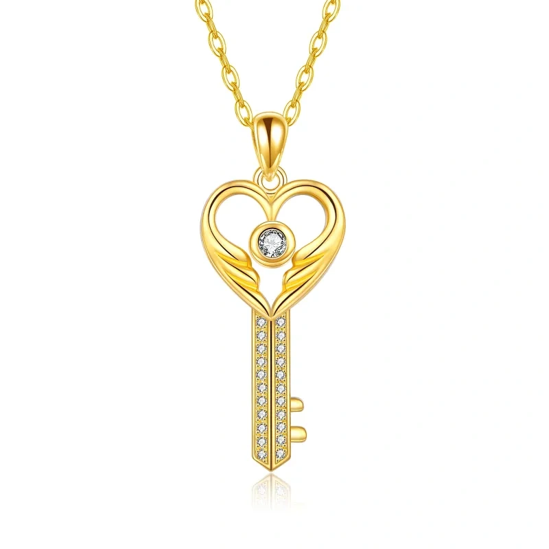 10K Gold Key Pendant Necklace-9