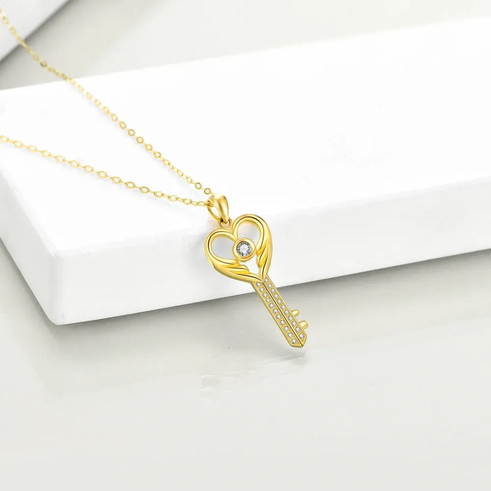 10K Gold Key Pendant Necklace-3