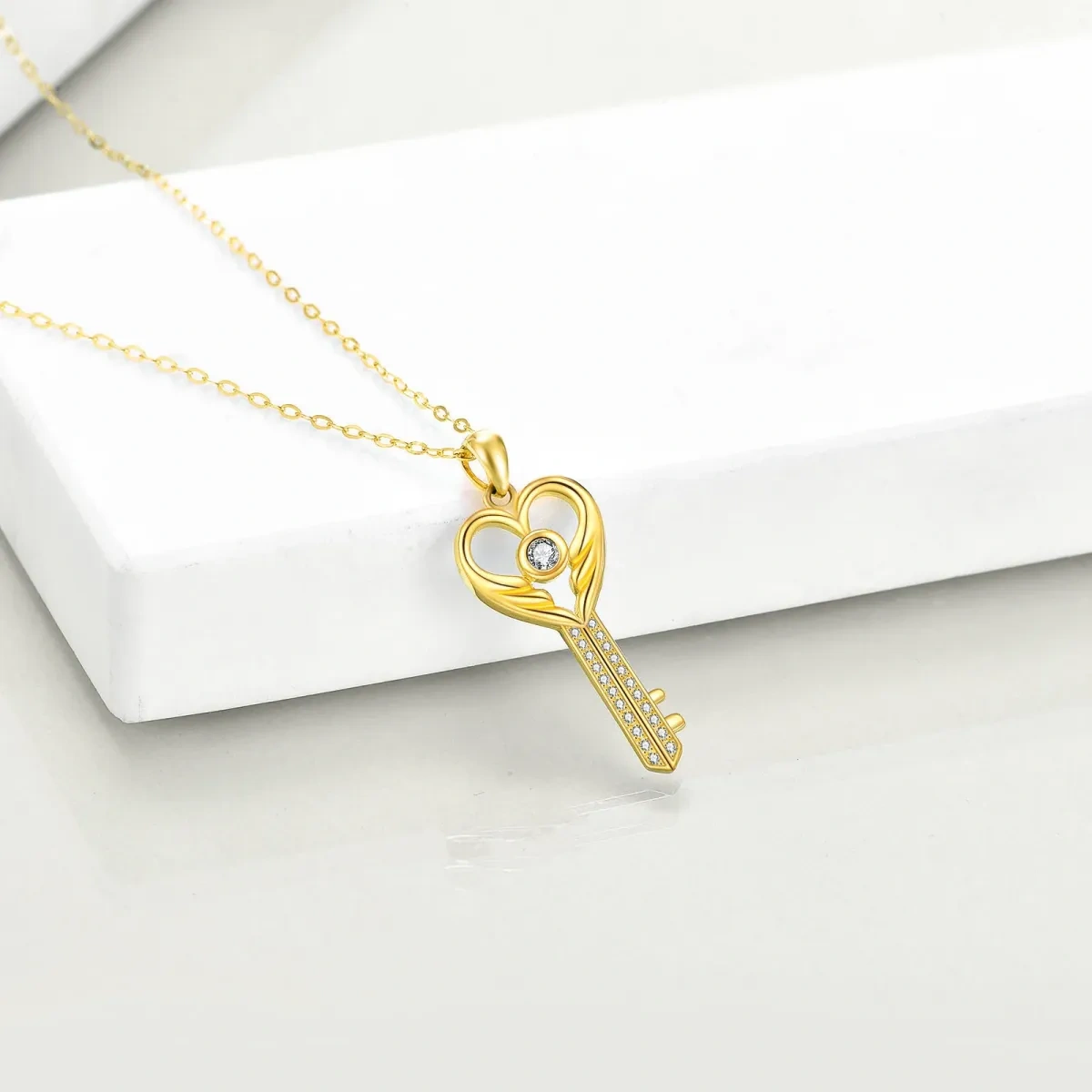 14K Gold Key Pendant Necklace-3