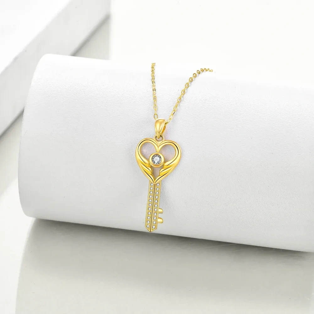 10K Gold Key Pendant Necklace-4