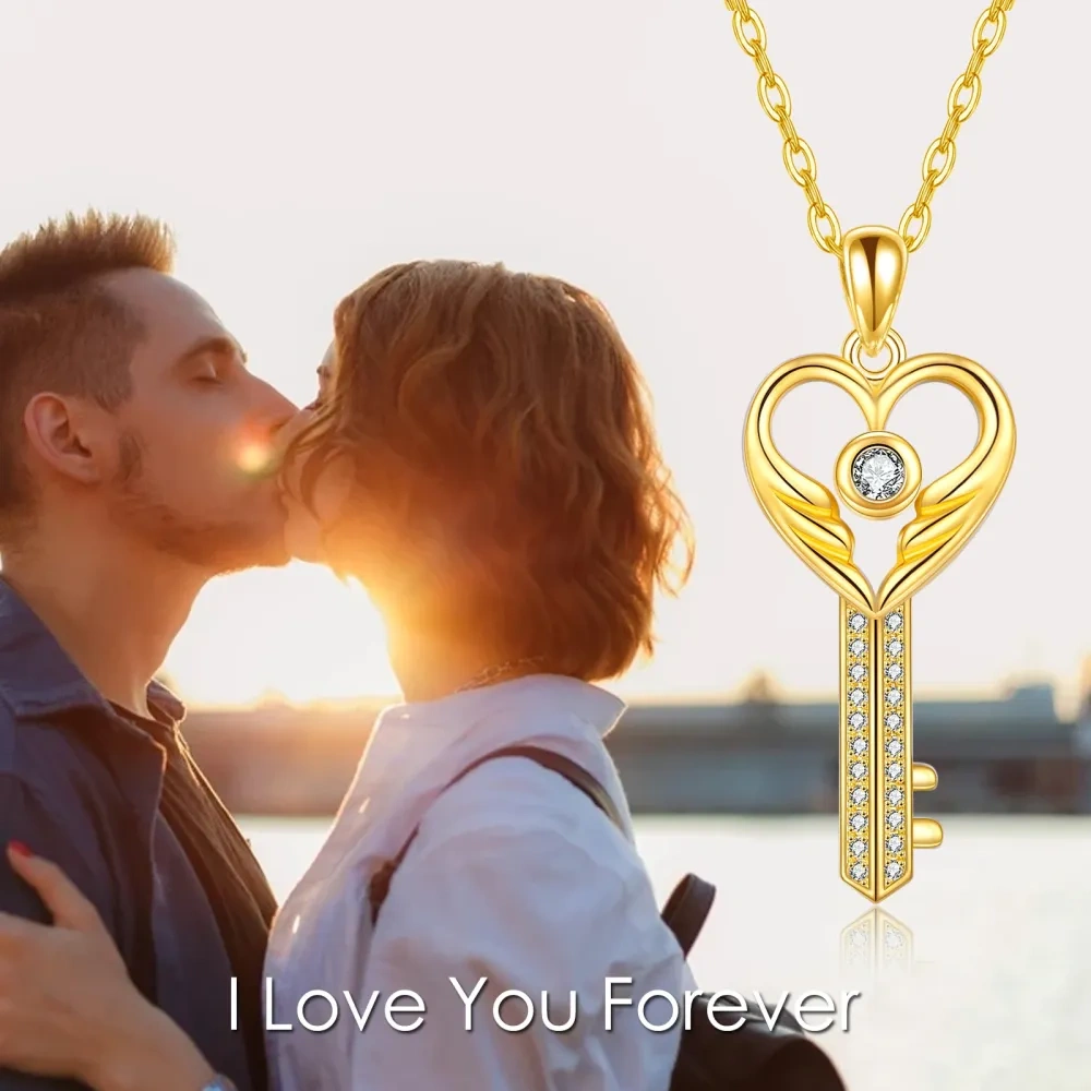 10K Gold Key Pendant Necklace-6