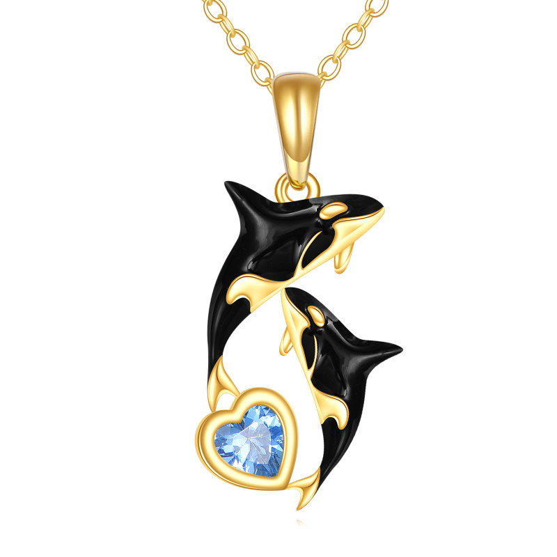 18K Gold Cubic Zirconia Killer Whale Pendant Necklace-1