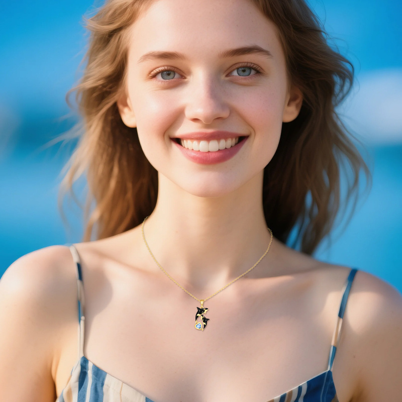 18K Gold Cubic Zirconia Killer Whale Pendant Necklace-2