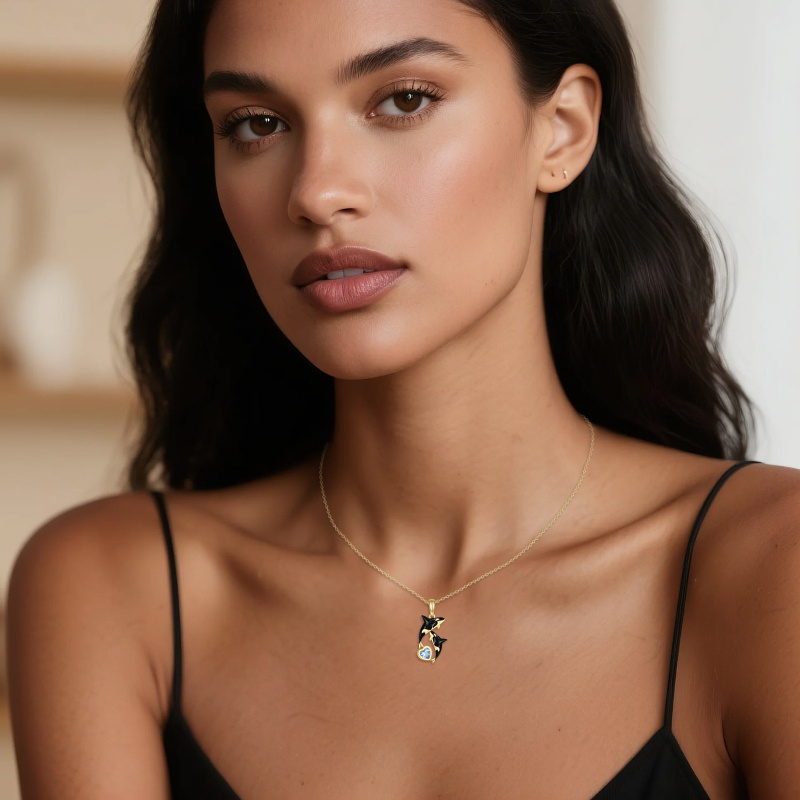 18K Gold Cubic Zirconia Killer Whale Pendant Necklace-3