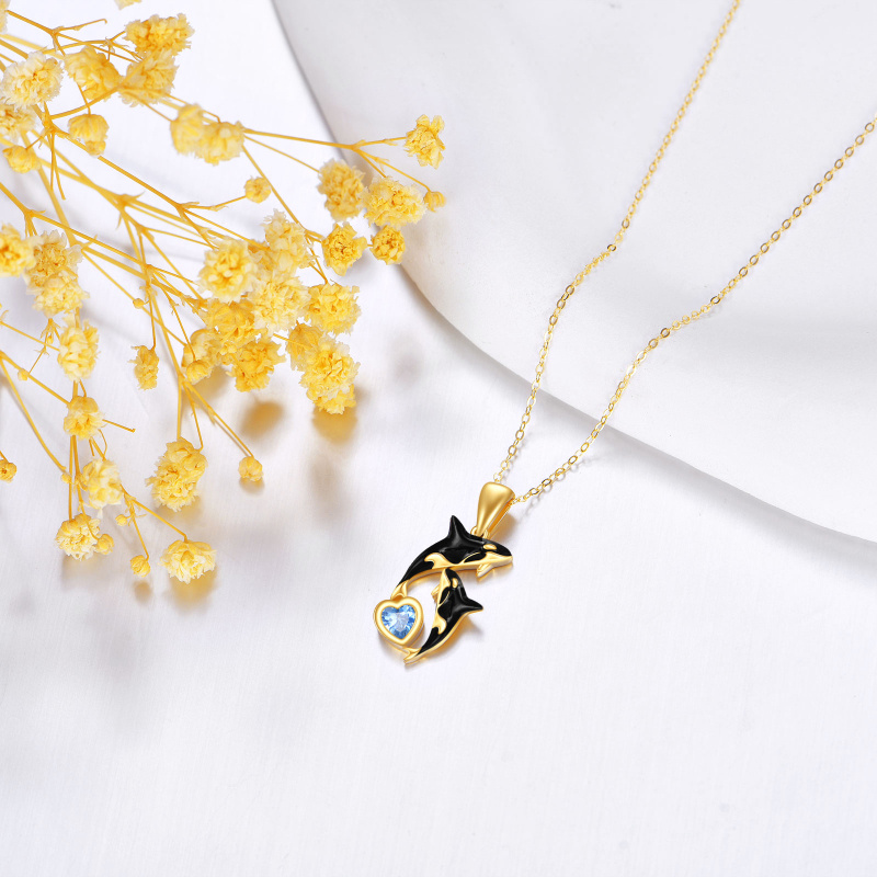 18K Gold Cubic Zirconia Killer Whale Pendant Necklace-4