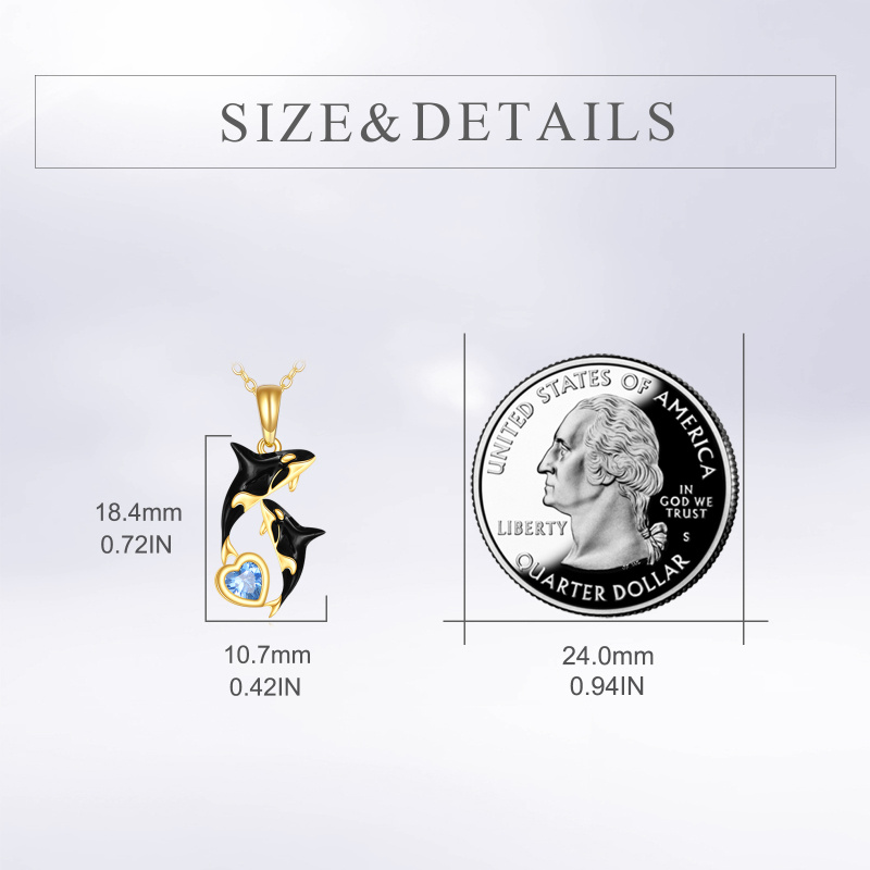 18K Gold Cubic Zirconia Killer Whale Pendant Necklace-5