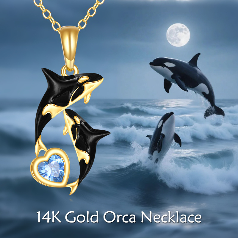 18K Gold Cubic Zirconia Killer Whale Pendant Necklace-6