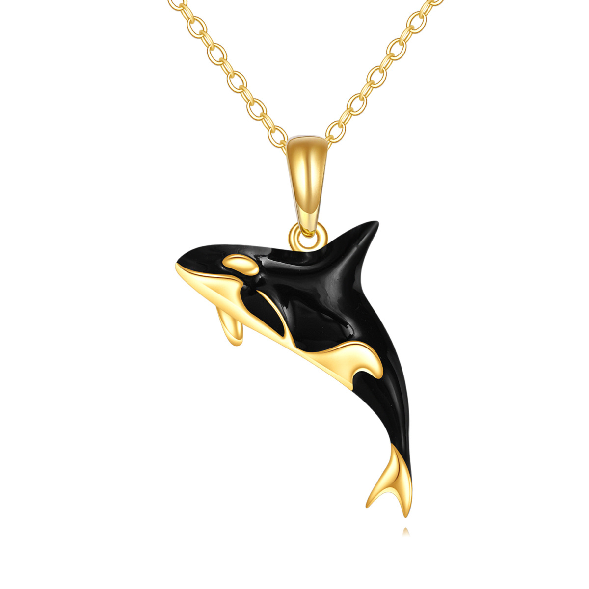 10K Gold Killer Whale Pendant Necklace-1